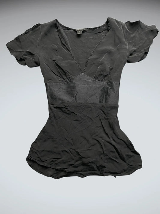 front view, Express Black Satin Empire Waist Top, vintage Y2K second hand piece
