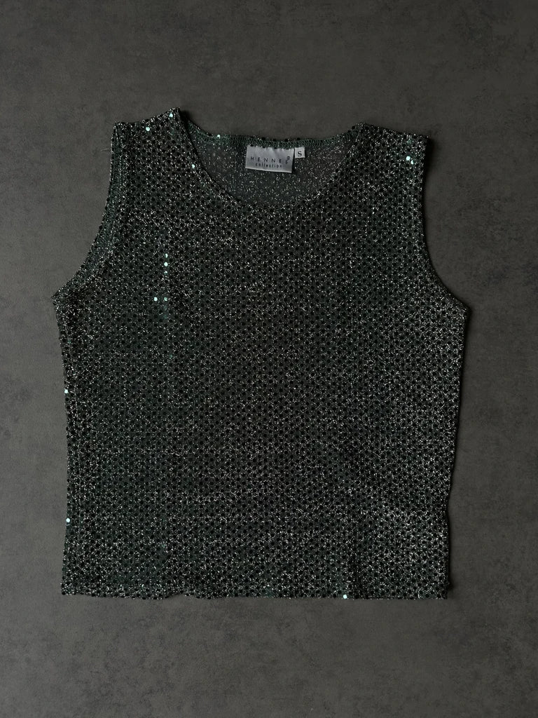 detail view, Hennes Collection (L)Y2K Mini Green Glitter Top, vintage Y2K second hand piece, image 6