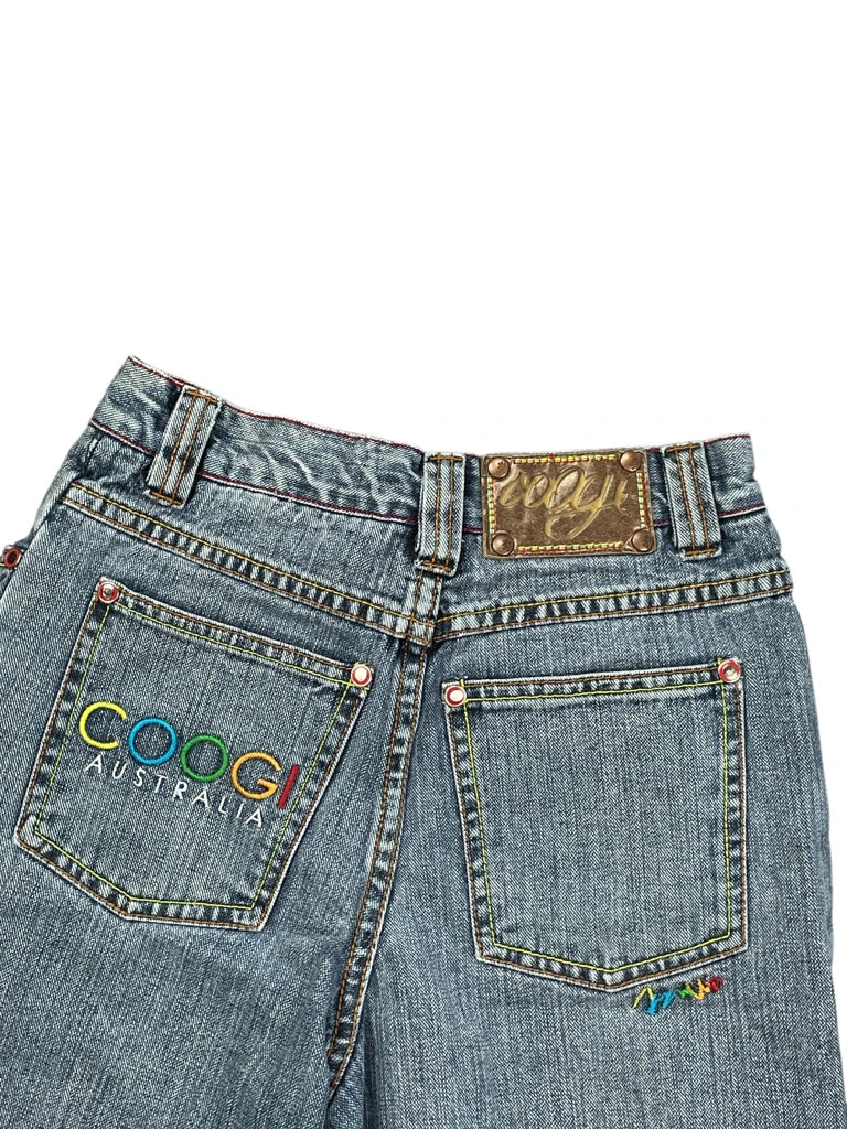 detail view, Coogie Light Blue Wide-Leg Jeans with Rainbow Logo, vintage Y2K second hand piece, image 4