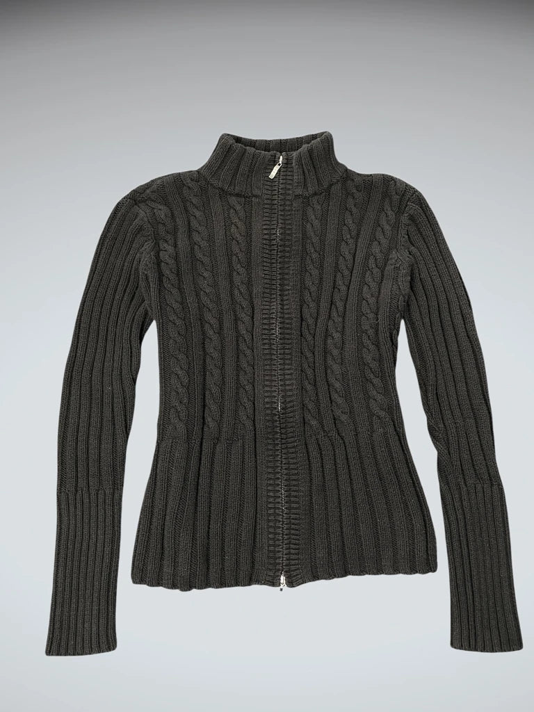 detail view, Black Axcess Zip Cardigan, vintage Y2K second hand piece