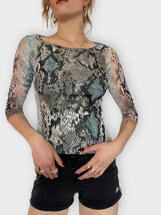 front view, Bariba Longsleeve with Snake Print, vintage Y2K second hand piece