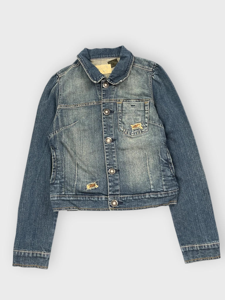 front view, Starz Distressed Zip Up Denim Jacket, vintage Y2K second hand piece