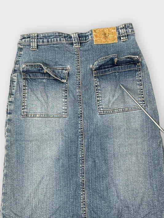 back view, Vaked Angels Cargo Pocket Denim Skirt, vintage Y2K second hand piece