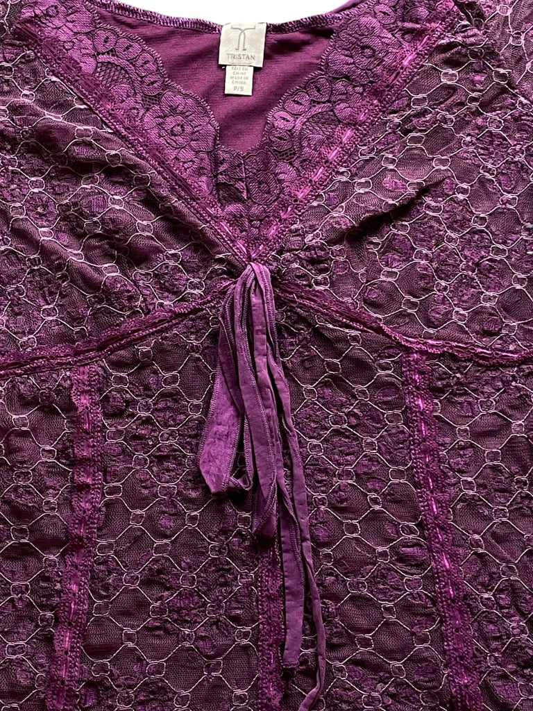 detail view, Velvet Orchid Tie Top, vintage Y2K second hand piece, image 6