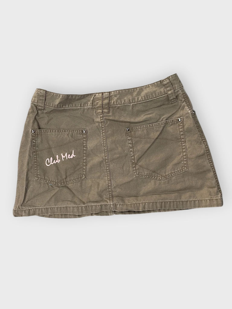 back view, Club Med Grey Casual Mini Skirt with Embroidered Logo, vintage Y2K second hand piece