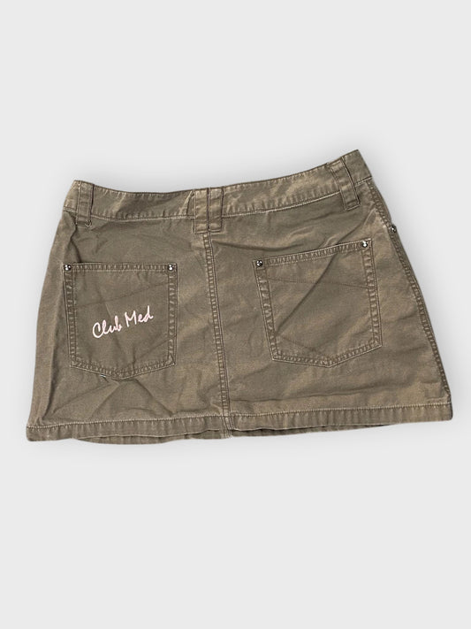back view, Club Med Grey Casual Mini Skirt with Embroidered Logo, vintage Y2K second hand piece