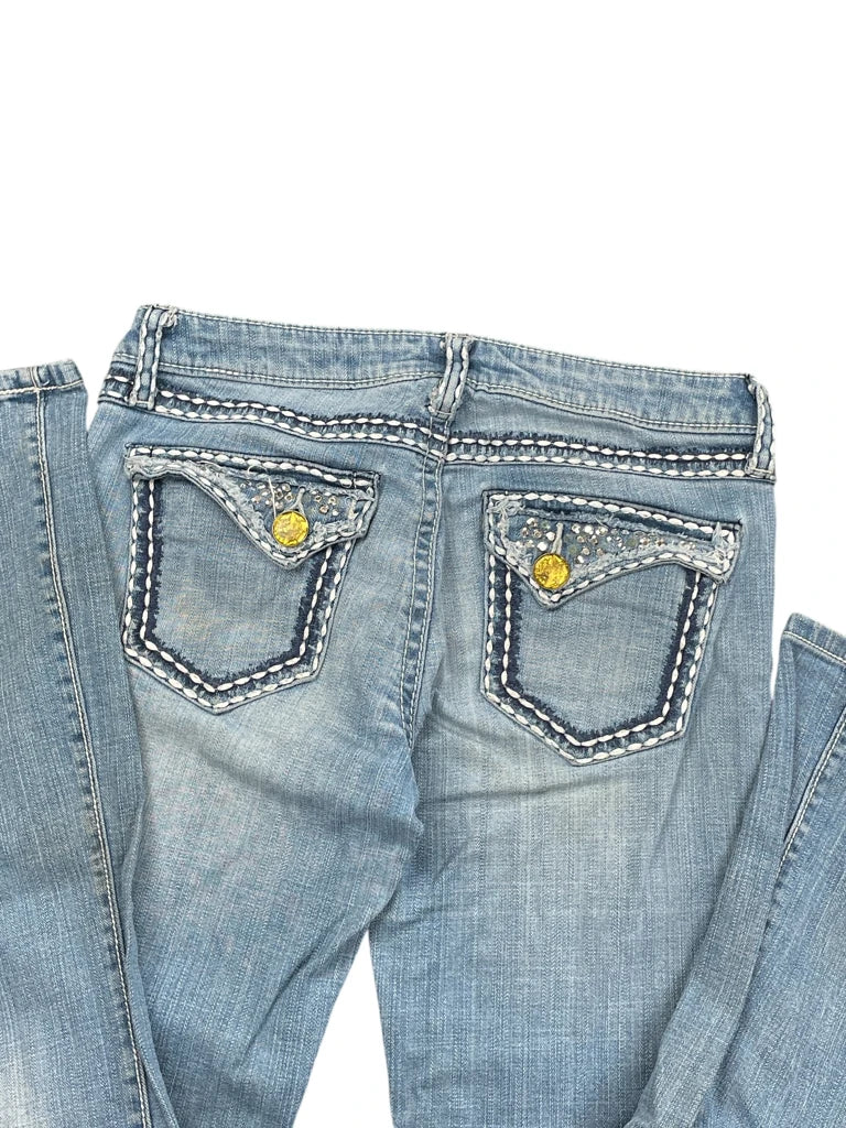 detail view, Rock Light Blue Denim Jeans, vintage Y2K second hand piece, image 4