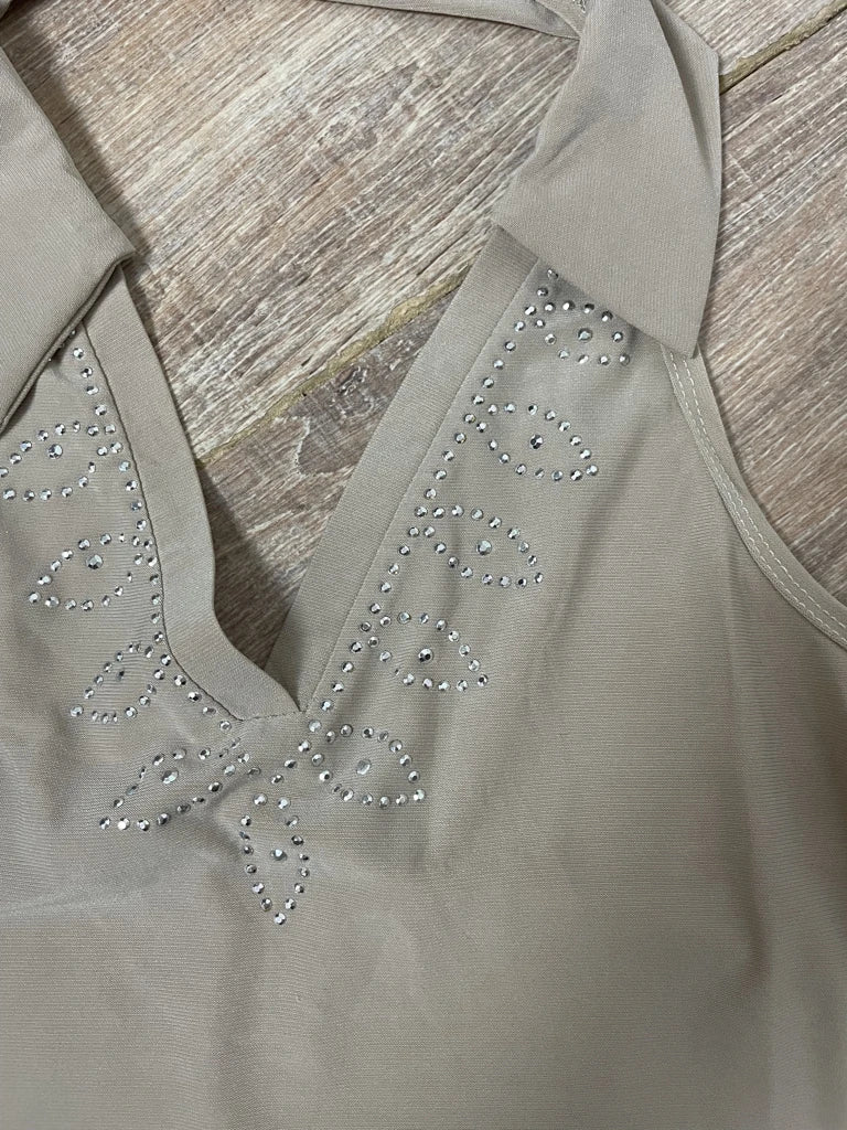 detail view, Out Beige Neck Holder Top, vintage Y2K second hand piece
