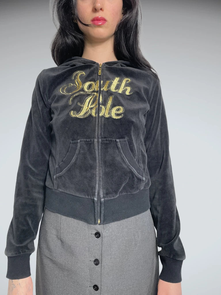 front view, south pole crop hoodie, vintage Y2K second hand piece