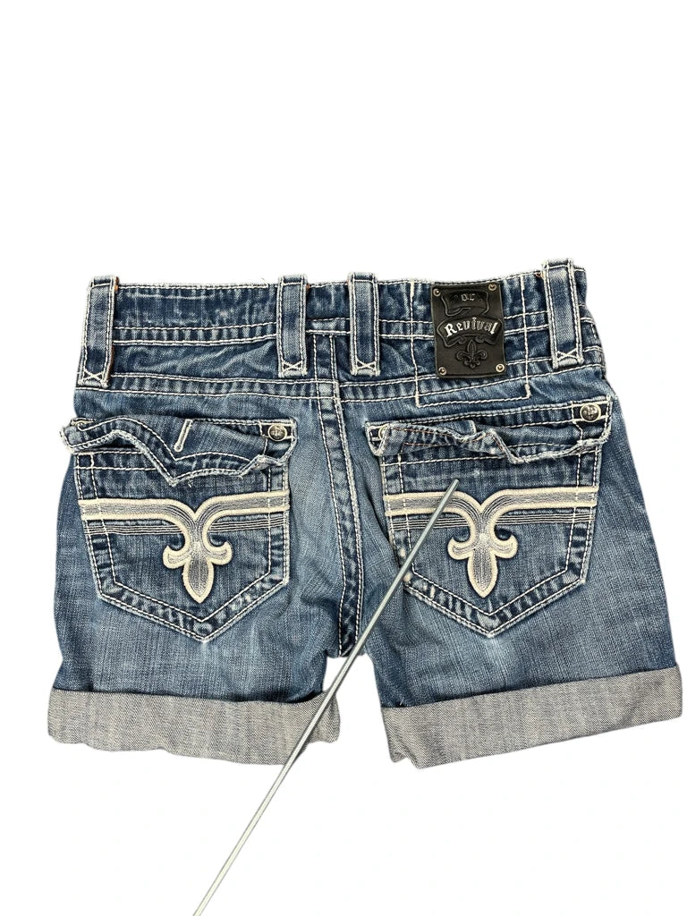 detail view, Rock Revival Embroidered Pocket Denim Hotpants, vintage Y2K second hand piece, image 4