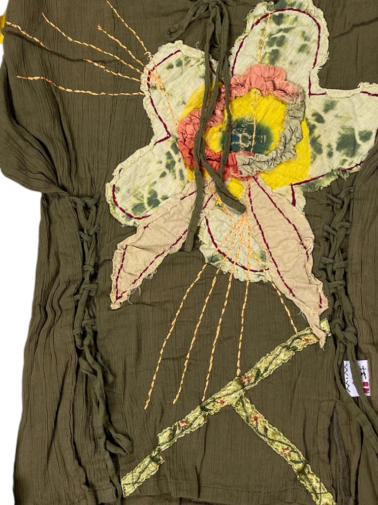 detail view, Green flower dress top, vintage Y2K second hand piece, image 4
