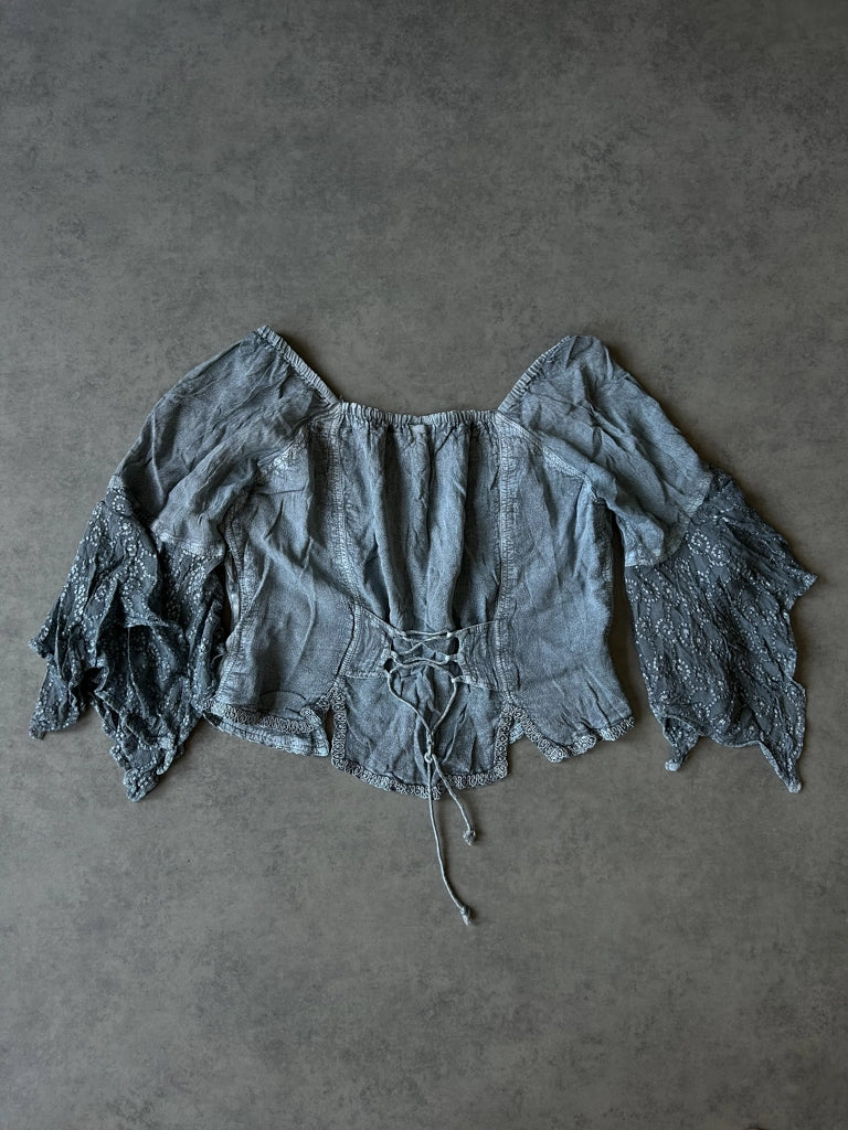 detail view, O.P.C Y2K Vintage Blue Blouse (One Size), vintage Y2K second hand piece, image 7