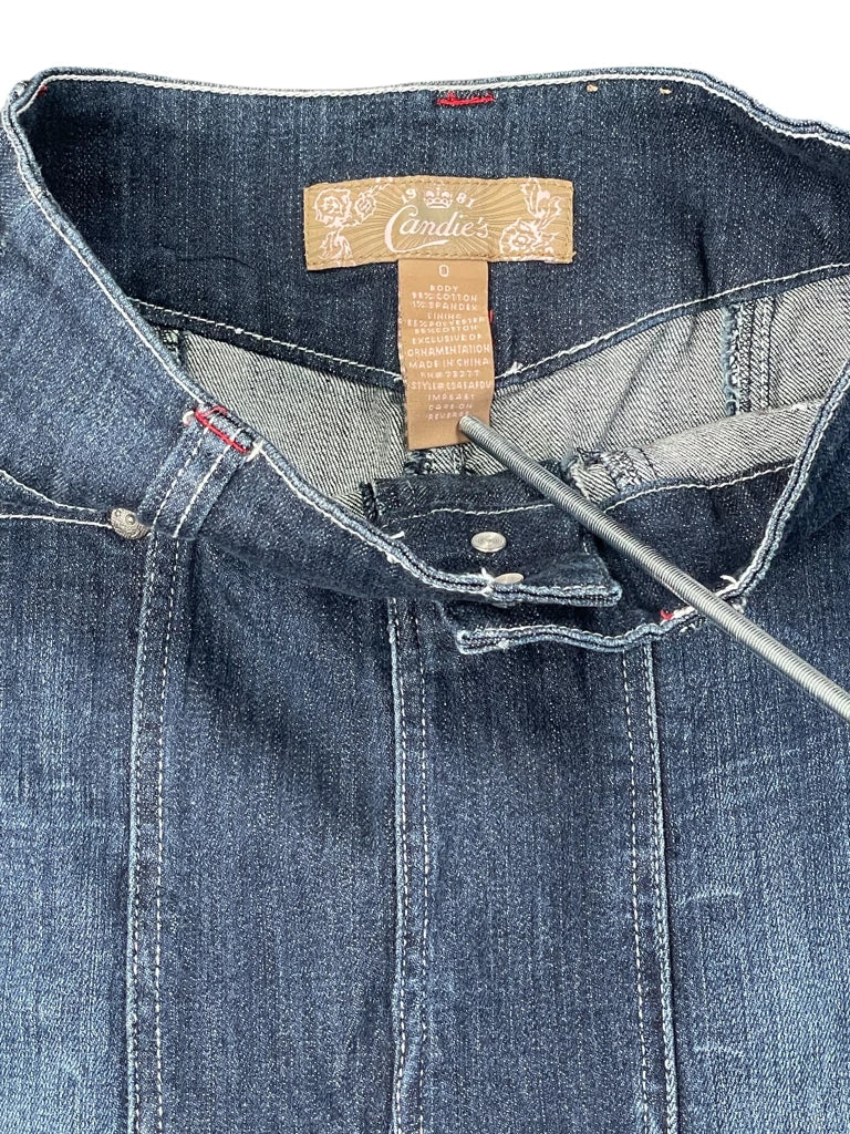 detail view, Candie's Candies Dark Washed Denim Skirt, vintage Y2K second hand piece