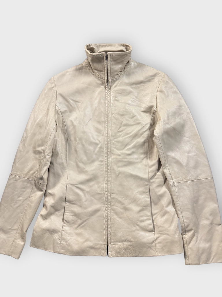 back view, Via Reggio Beige Leather Jacket, vintage Y2K second hand piece