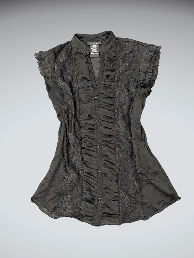 front view, Metaphor Elegant Black Vest with Lace Lingerie Accents, vintage Y2K second hand piece