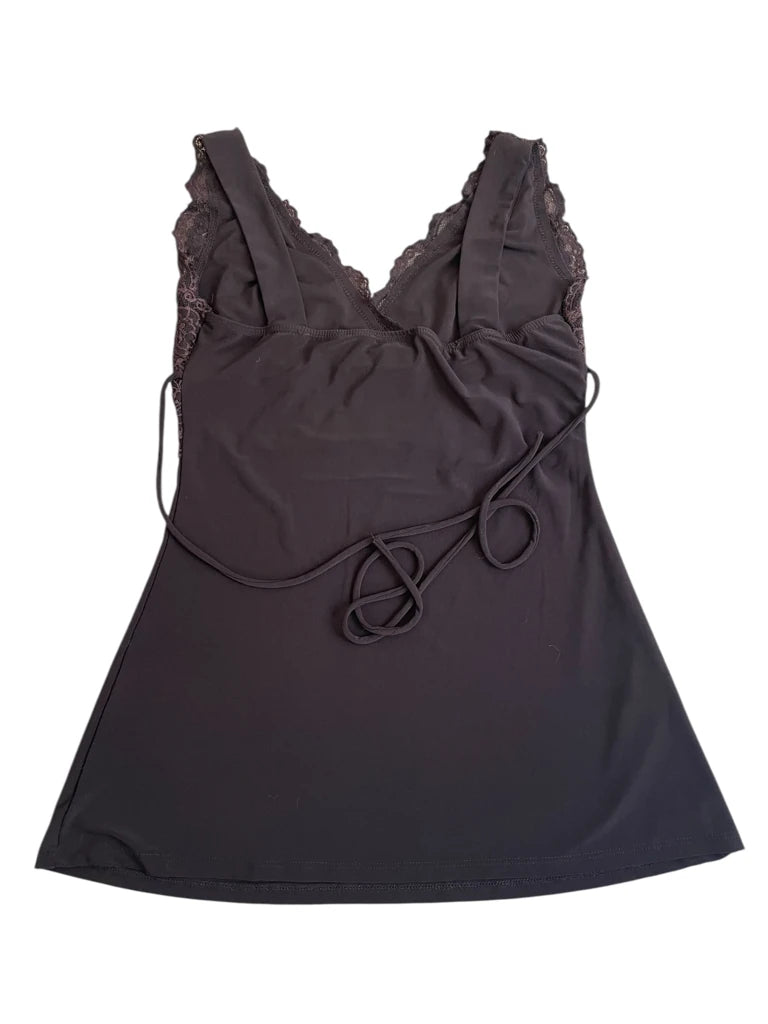 detail view, Tailor sweet mocha – slip top with lace detail, vintage Y2K second hand piece, image 6