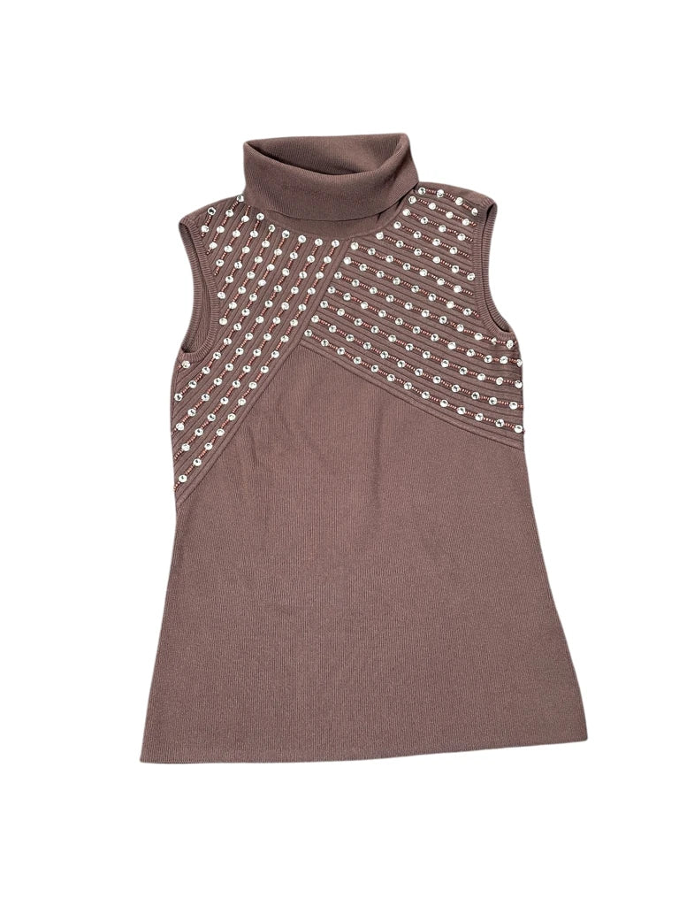 detail view, Leonards brown studded turtleneck top, vintage Y2K second hand piece, image 6