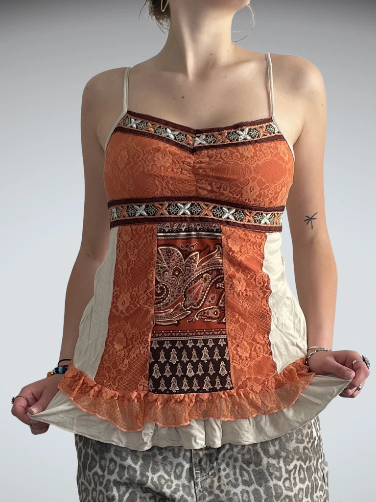 front view, Daytrip nomadic heat – boho paisley slip, vintage Y2K second hand piece