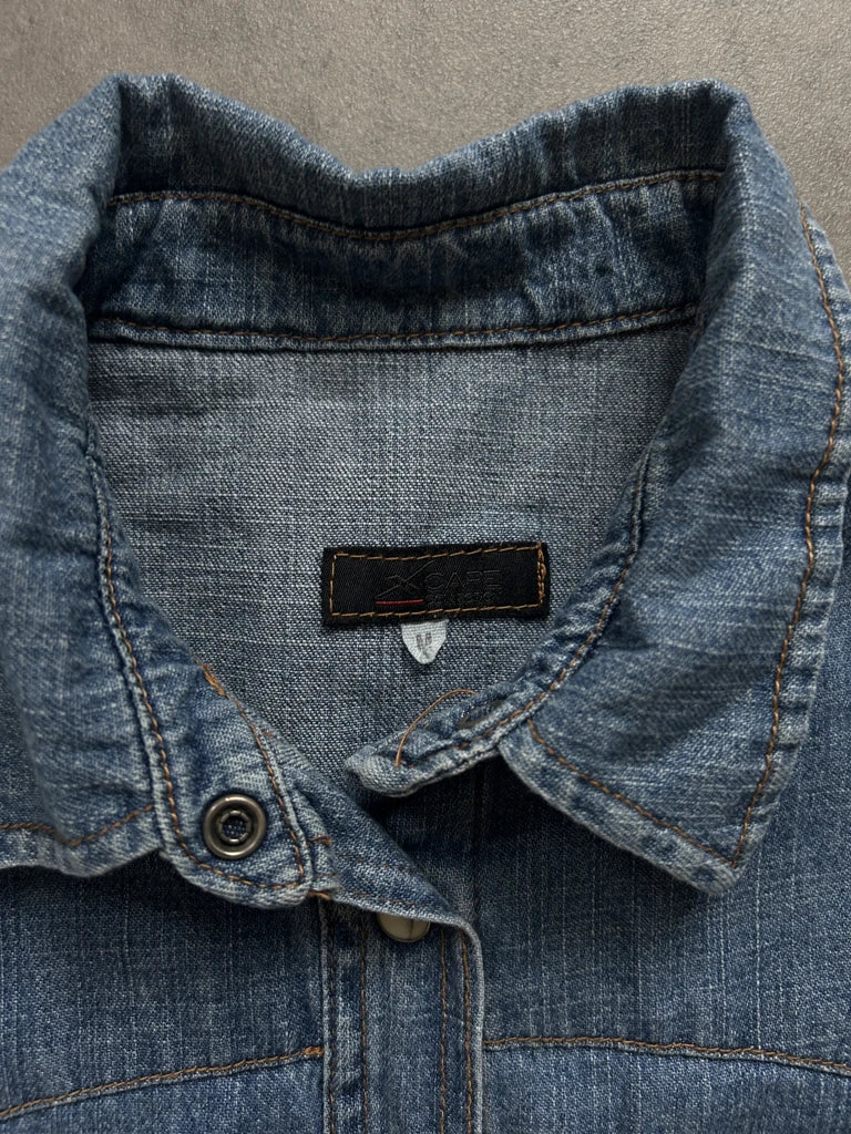 detail view, X Cape Half Sleeve Denim Top, vintage Y2K second hand piece, image 5