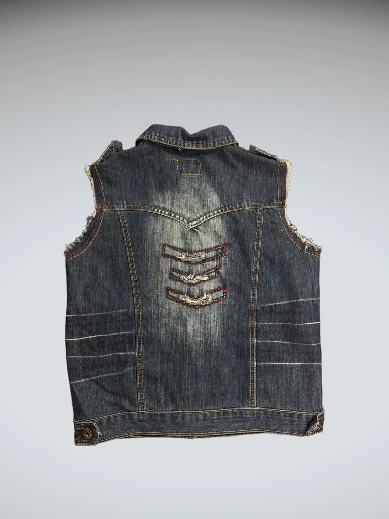 back view, Samtec Plaid Patchwork Denim Vest Women, vintage Y2K second hand piece