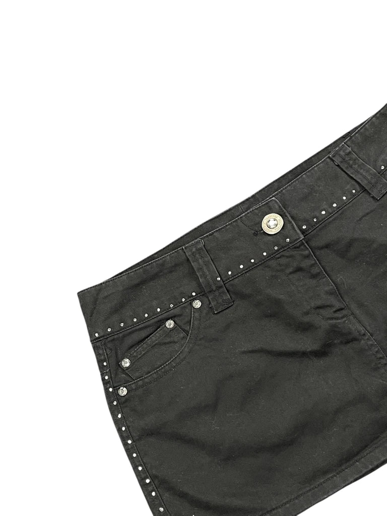 detail view, Jennyfer Black Cotton Mini Skirt with Rhinestone Trim, vintage Y2K second hand piece, image 4