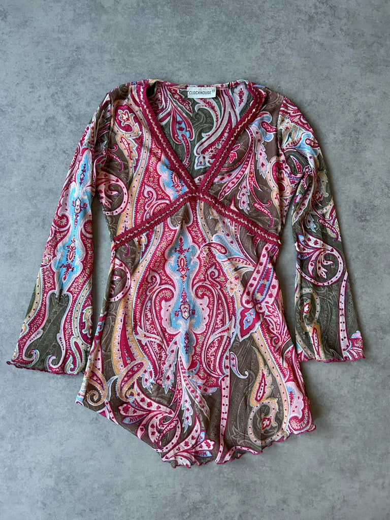detail view, Clockhouse Y2K Pink Mesh Top, vintage Y2K second hand piece, image 6