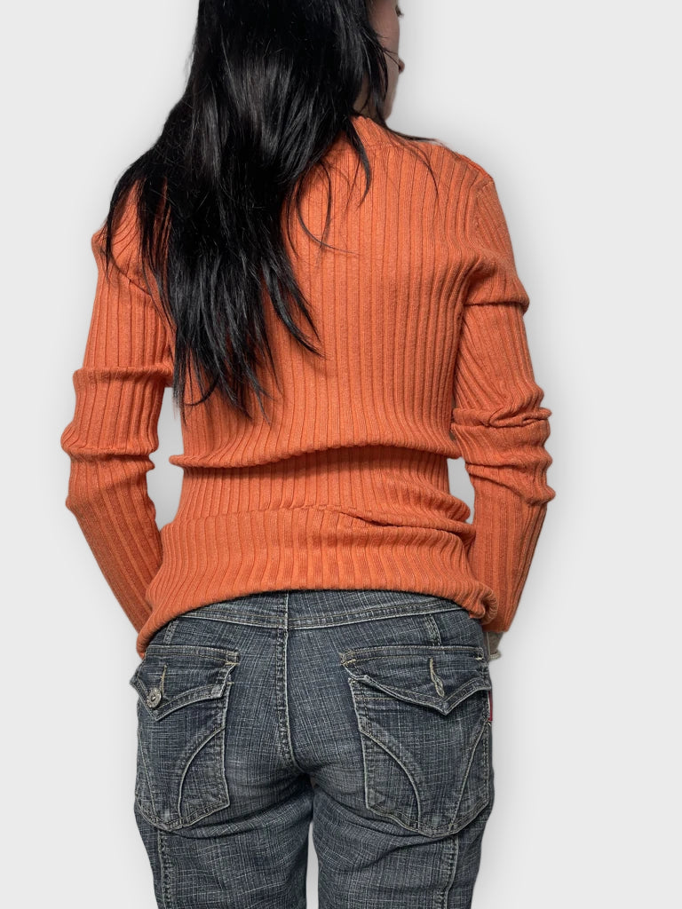 back view, It’s Our Time Orange V-Neck Jumper, vintage Y2K second hand piece