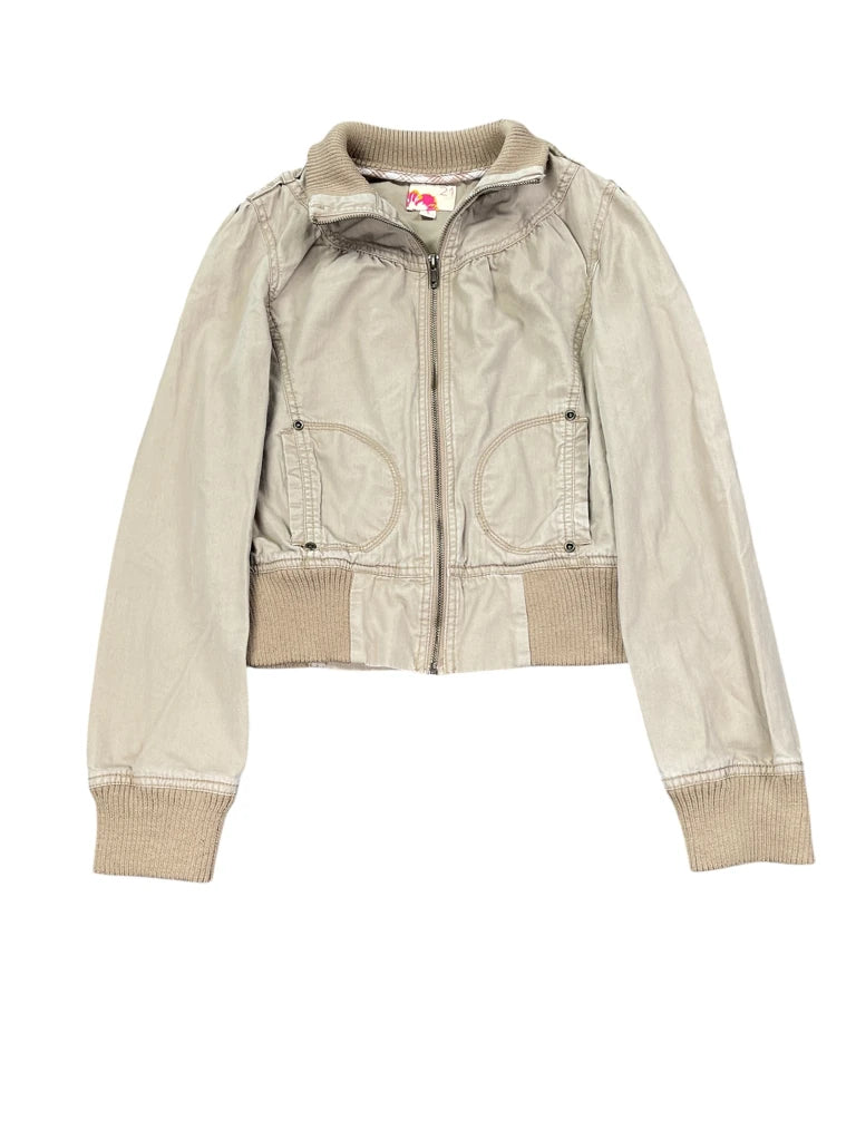 detail view, 21 Beige Fitted Zip-Up Jacket, vintage Y2K second hand piece