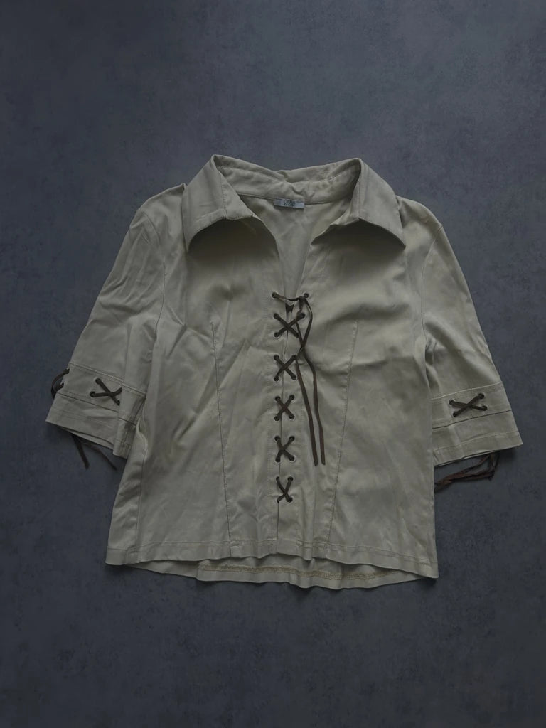 detail view, LARA & Co Y2K Collared Top, vintage Y2K second hand piece, image 6
