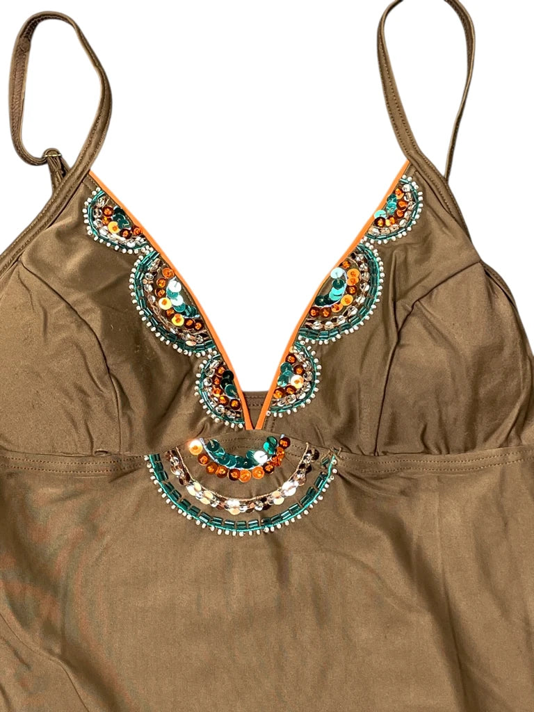 detail view, The Collection Brown Embellished Bikini Top, vintage Y2K second hand piece, image 4