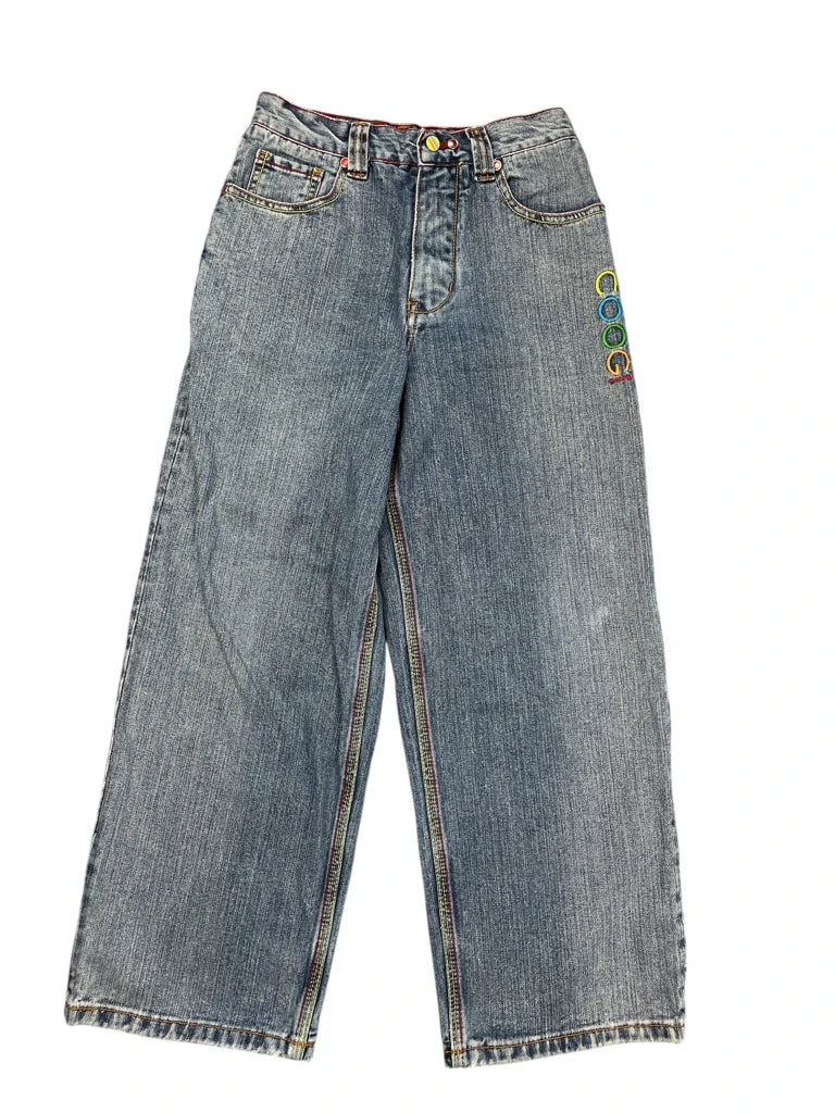 back view, Coogie Light Blue Wide-Leg Jeans with Rainbow Logo, vintage Y2K second hand piece
