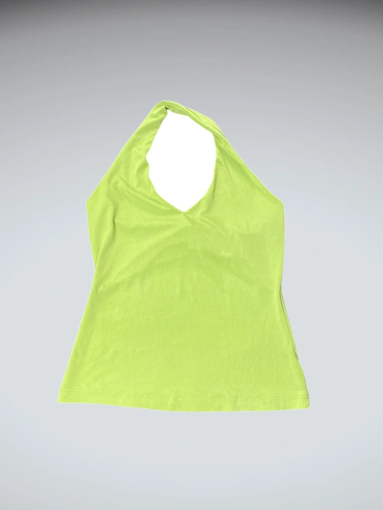 detail view, Suzy Lime Halter Neck Vintage Top, vintage Y2K second hand piece