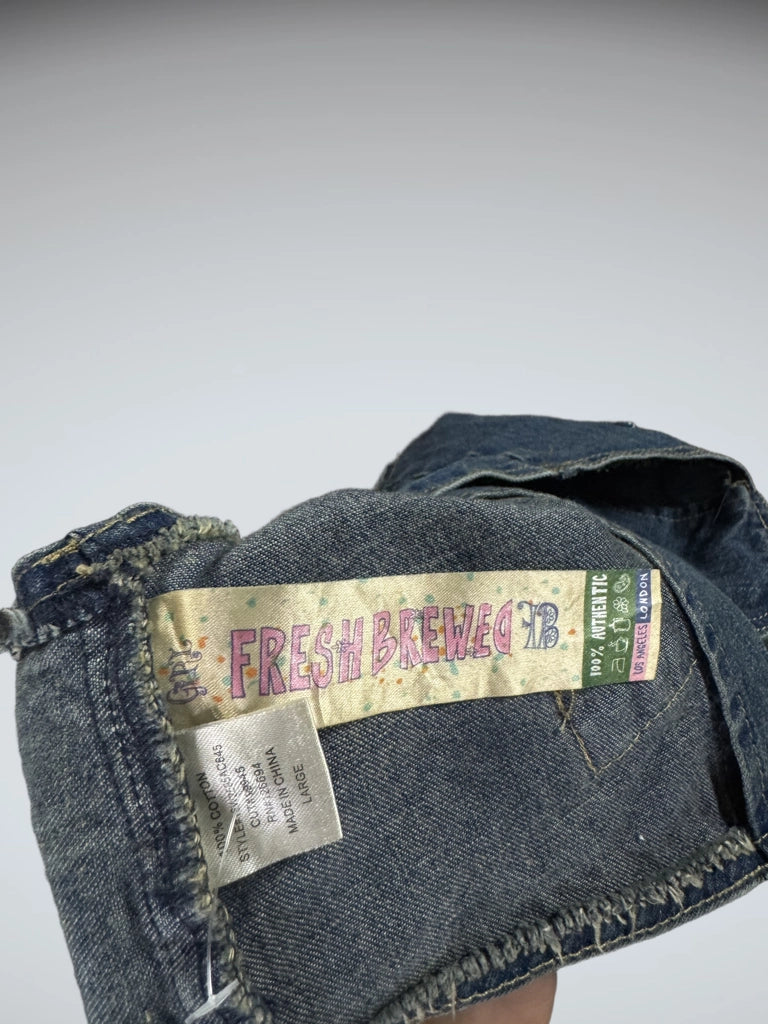 detail view, Retro Y2K Halter Neck Denim Vest, vintage Y2K second hand piece