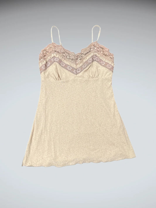 front view, Maurices Beige Satin Sleep Top, vintage Y2K second hand piece