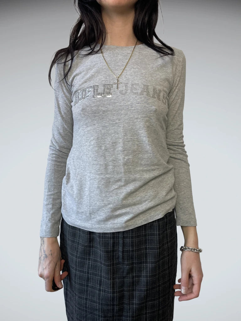 front view, Rifle Jeans Long Sleeve with Logo with Glitter, vintage Y2K second hand piece
