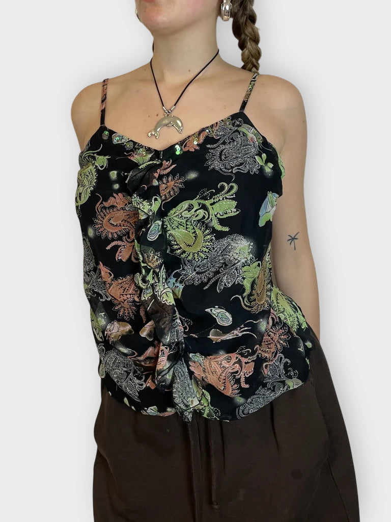 front view, Red Rose Airy Top, vintage Y2K second hand piece