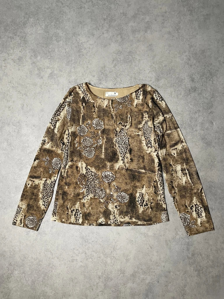 detail view, Evidence Leopard Print Long Sleeve Top, vintage Y2K second hand piece, image 6