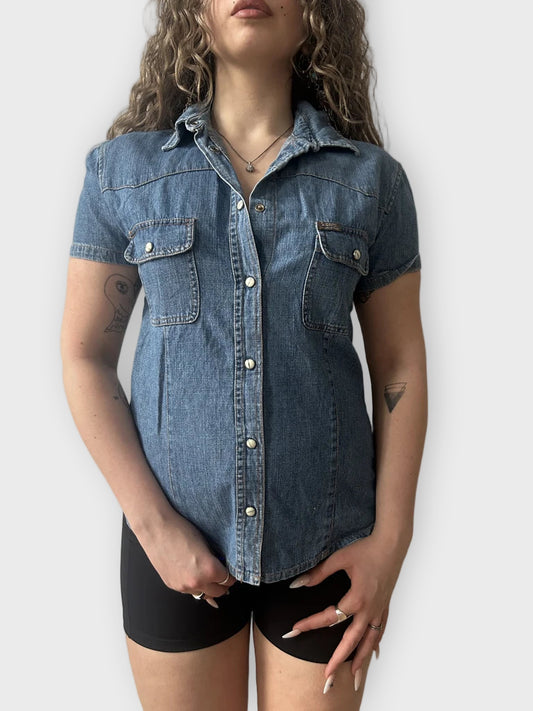 front view, X Cape Half Sleeve Denim Top, vintage Y2K second hand piece