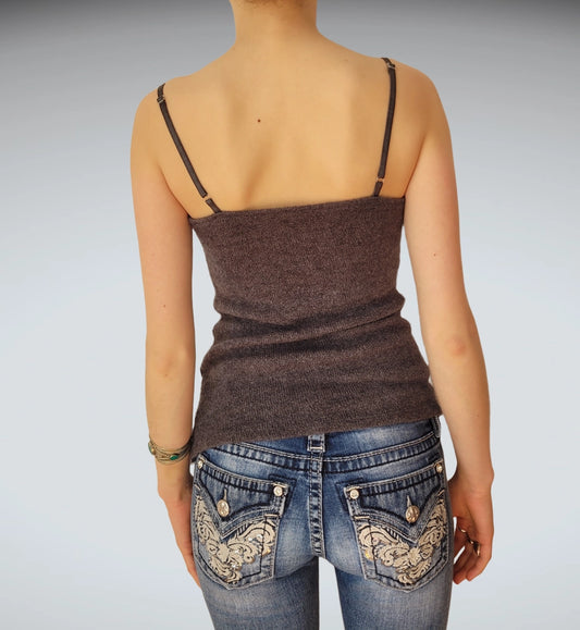 back view, Gray Sequin Trim Knit Camisole, vintage Y2K second hand piece