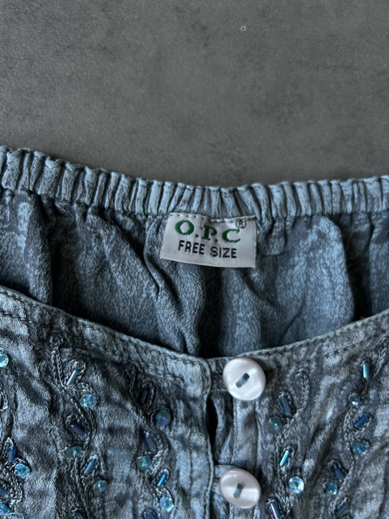 detail view, O.P.C Y2K Vintage Blue Blouse (One Size), vintage Y2K second hand piece