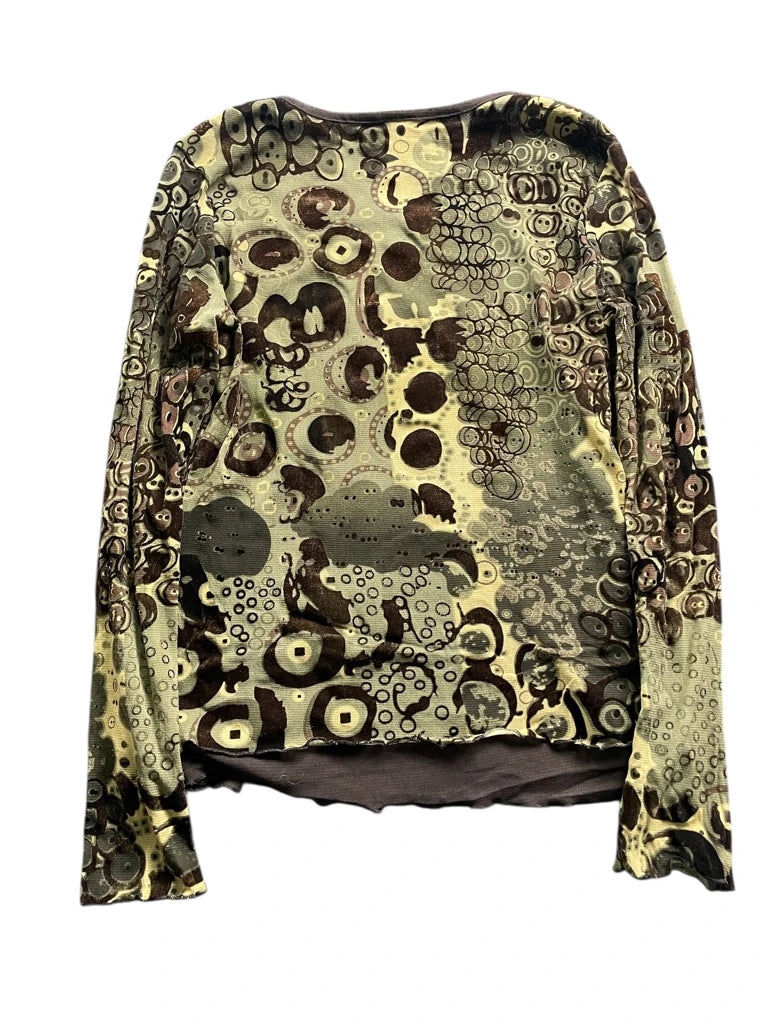 back view, Tribal Abstract Nature Velvet Top, vintage Y2K second hand piece
