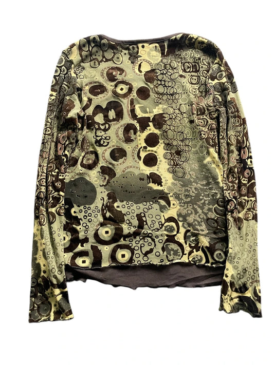 back view, Tribal Abstract Nature Velvet Top, vintage Y2K second hand piece