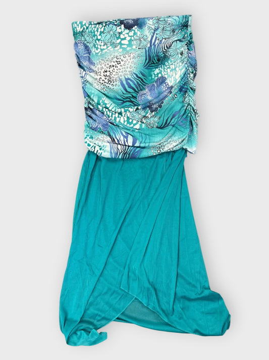 front view, Venus Turquoise Tropic Maxi Dress, vintage Y2K second hand piece