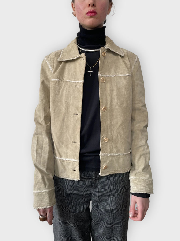 front view, Conbipel Beige Leather Jacket, vintage Y2K second hand piece
