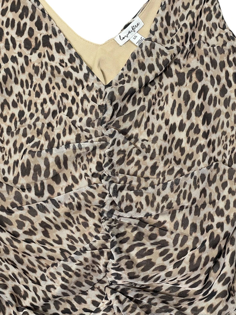 detail view, Love Five Beige Leopard Ruched Top, vintage Y2K second hand piece, image 4
