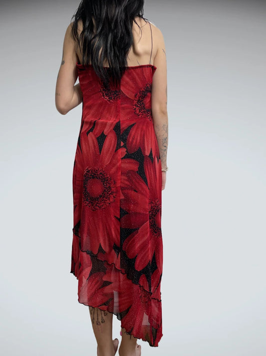 back view, Double Fault floral red dream dress, vintage Y2K second hand piece