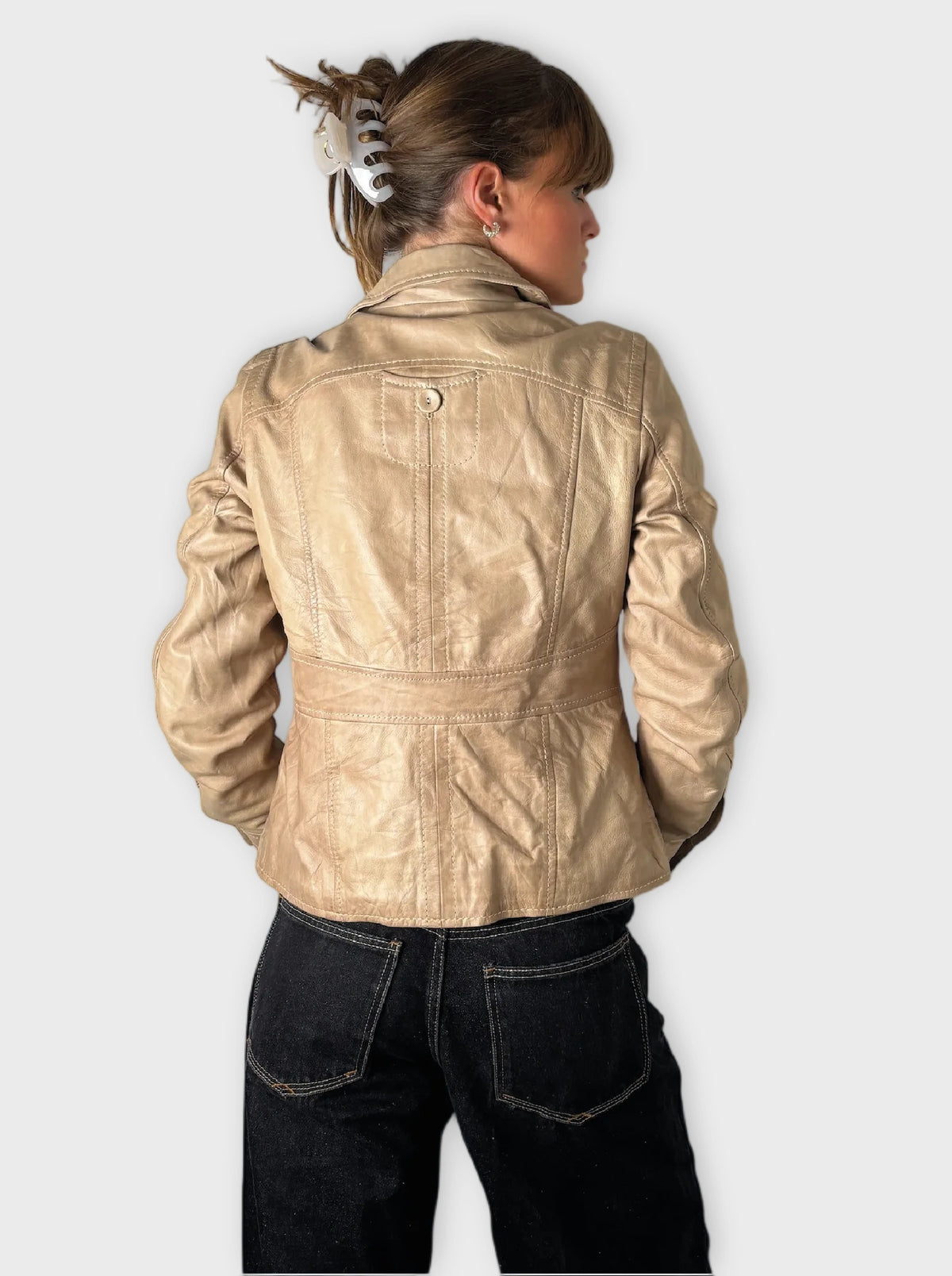 Selections Beige Genuine Leather Blazer Women (M)