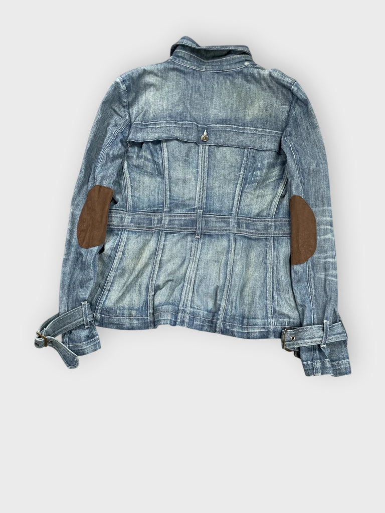 back view, Guess Deep Indigo Longline Vintage Denim Coat, vintage Y2K second hand piece