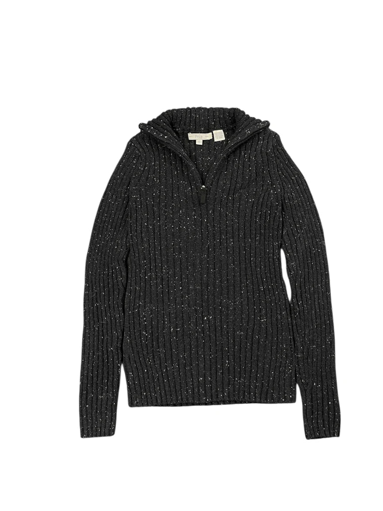 detail view, Pria Black Half-Zip Ribbed Knit Sweater, vintage Y2K second hand piece, image 4