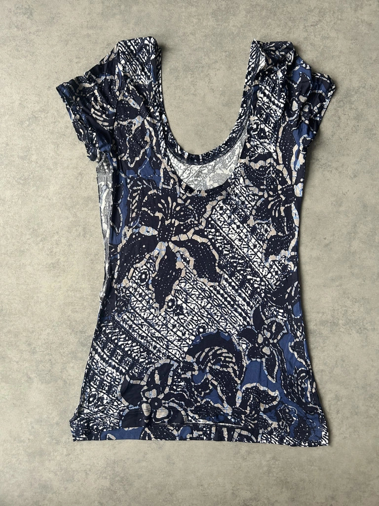 detail view, Marella Sport Y2K Blue Mesh Top, vintage Y2K second hand piece, image 7